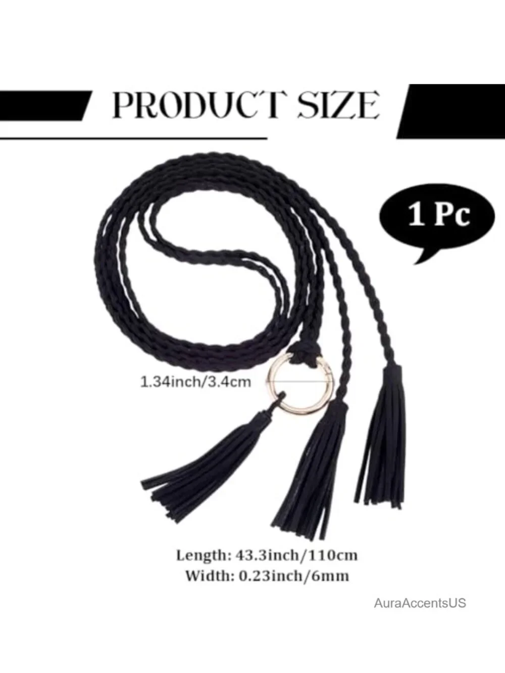Boho Braided PU Leather Waist Belt with Tassel Rope